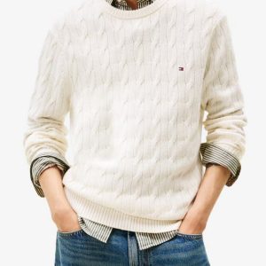 Maglie – Lambswool cable crew Ivory Petal