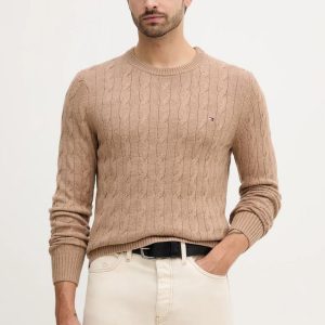 Maglie – Lambswool cable crew Safari Canvas Heather
