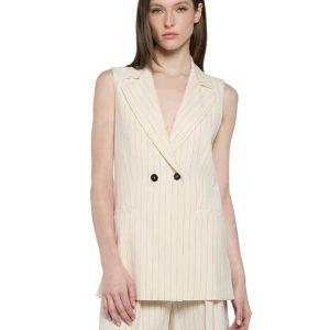Gilet lungo doppio petto gessato