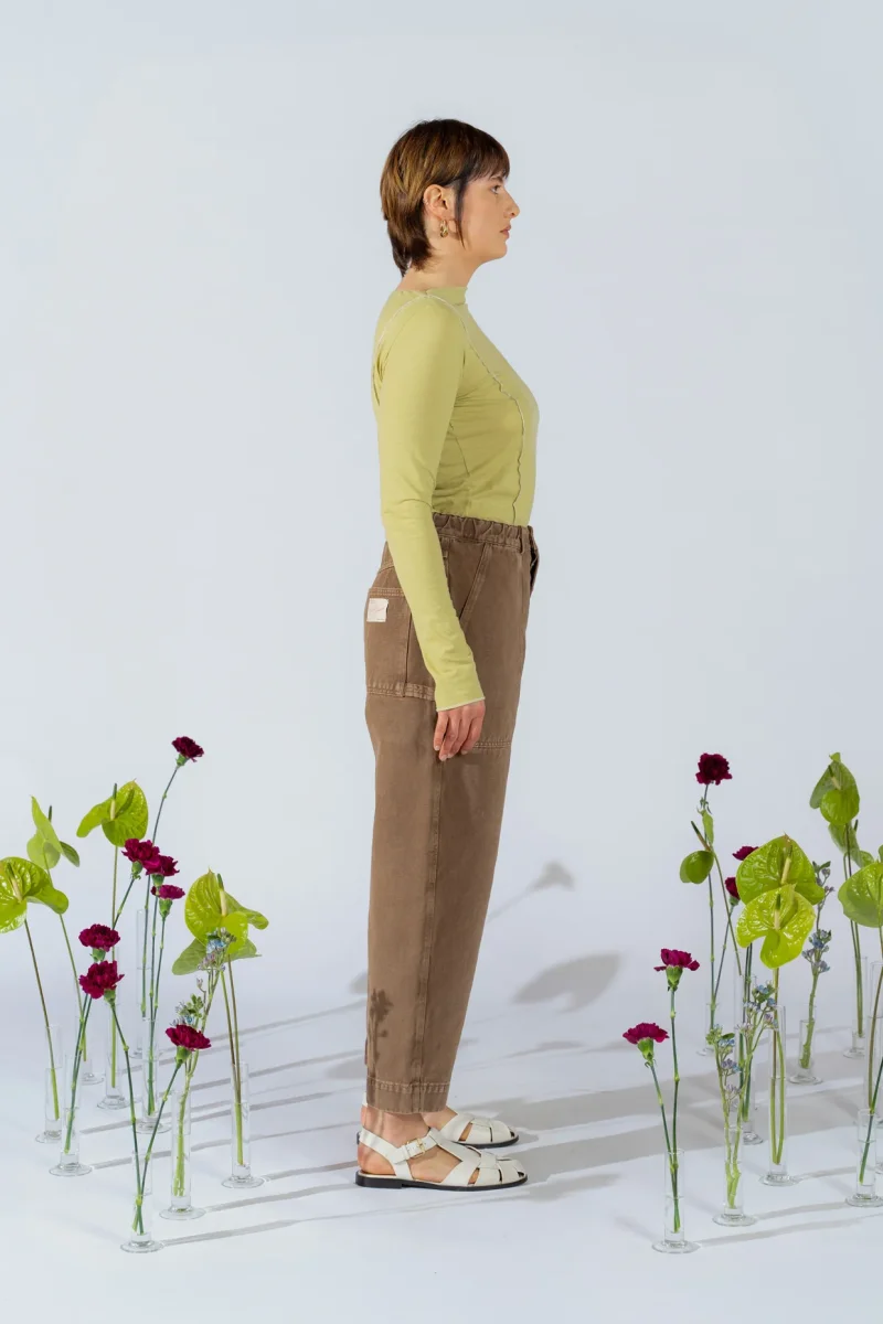 Tea Maglia manica lunga in cotone canapa con cuciture a contrasto - verde Bergamotto - immagine 9