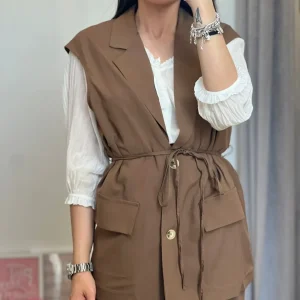 Gilet maxi misto lino