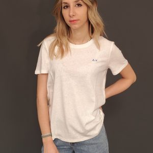 T-Shirt – T shirt round neck linen Bianco