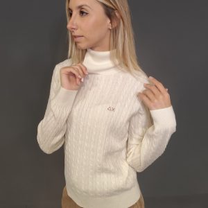 Maglie – Turtkeneck cable Bianco Panna
