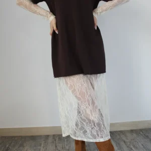 Maxi abito GIRL POWER inserto pizzo moro – Vicolo