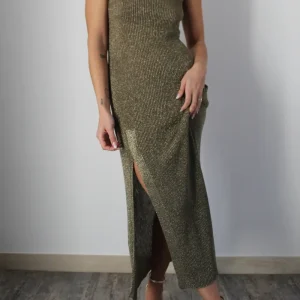 Abito lungo a coste lurex kaki – Kontatto