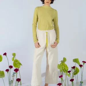 Pantaloni Milo in cotone riciclato con elastico in vita e coulisse regolabile - bianco Panna