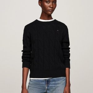 Maglie – Soft wool cable crew Black