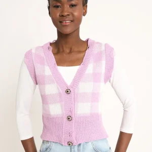 Gilet check con bottoni gioiello